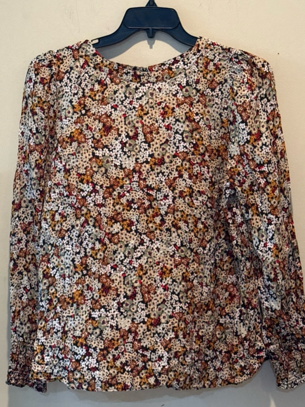 LOFT Floral Long-Sleeve Blouse - White, Brown, Mustard
